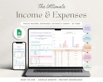 Hoja de cálculo para el seguimiento de ingresos y gastos Gastos mensuales Plantilla de Google Sheets para el seguimiento de deudas Finanzas Monet Seguimiento de ahorros Presupuesto imprimible