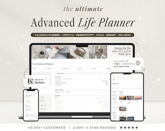 May include: An advertisement for the "Advanced Life Planner" displayed on a laptop, tablet, and smartphone. The planner includes 70 tabs and complete automation. The text reads "Design the life you can't wait to wake up to."