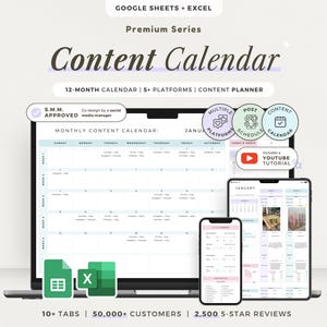 Sjabloon voor een contentkalender voor sociale media Maandelijkse contentplanner Google Sheets Sociale mediaplanner Spreadsheet voor berichten Instagram TikTok Facebook