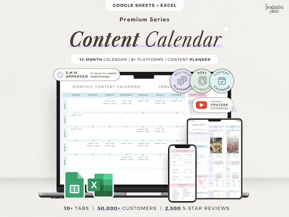 Social Media Content Calendar Template Monthly Content Planner Google Sheets Social Media Planner Post Spreadsheet Instagram TikTok Facebook