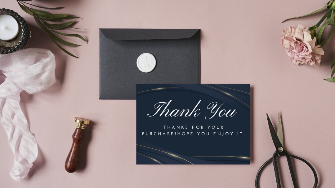 Modern Navy and Gold Thank You Card Template. - Etsy