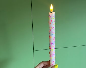 Dip-Dye LED Candles with Timer: Confetti