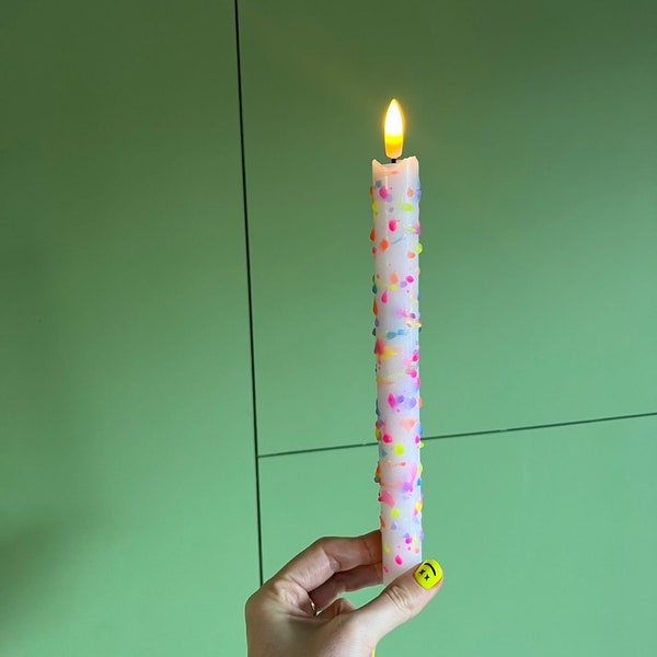 Dip-Dye LED Candles with Timer: Confetti