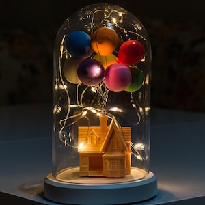 Up House Geschenk, Up House mit Luftballons, Glaslampe, Schreibtischlampe, Geschenk für Up House Liebhaber, Geschenk für Bestfriend