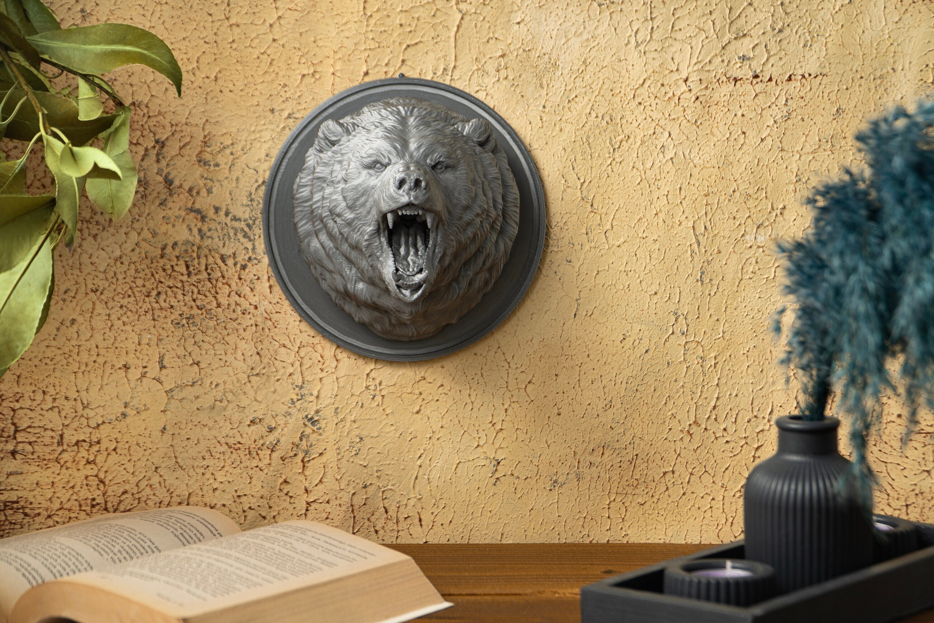 Grizzly Bear Head Wall Decor, 3D Printed, Animal Wall Mount, Gift For Bear Lovers