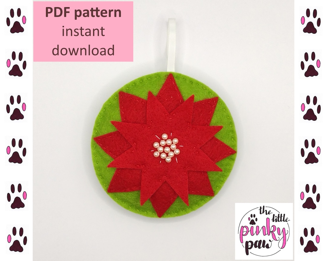 Poinsettia Felt Sewing Pattern Pdf Tutorial (instant Digital Download