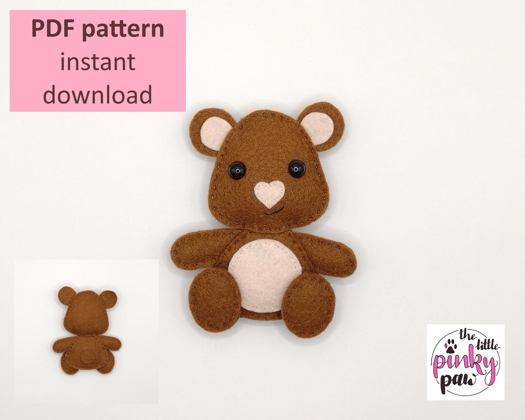 Felt Teddy Pdf Sewing Pattern instant Download Easy to Make Etsy
