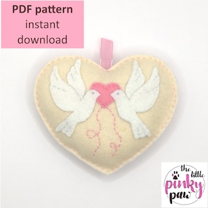 Doves felt sewing pattern pdf tutorial (instant digital download), wedding decoration ornament gift to make for friends and family