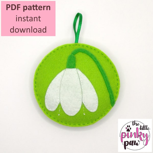 Snowdrop felt sewing pattern pdf tutorial (instant digital download), flower decoration ornament gift to make for friends and family