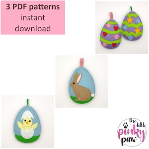 Easter eggs bunny chick felt sewing pattern pdf tutorial bundle (instant digital download), Easter decoration ornament gifts to make