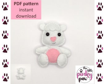 Sheep Felt Ornament Sewing Pattern, Animal Pocket Hug Decoration (PDF Download)