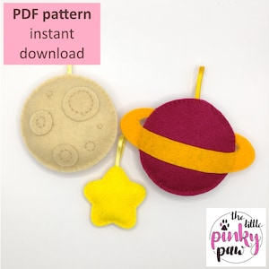 Moon star planet felt sewing pattern pdf tutorial (instant digital download), space decoration ornaments gift to make for friends and family
