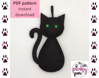 Tutoriel pdf de patron de couture en feutre de chat (téléchargement numérique instantané), cadeau d'ornement de décoration d'Halloween à faire pour les amis et la famille