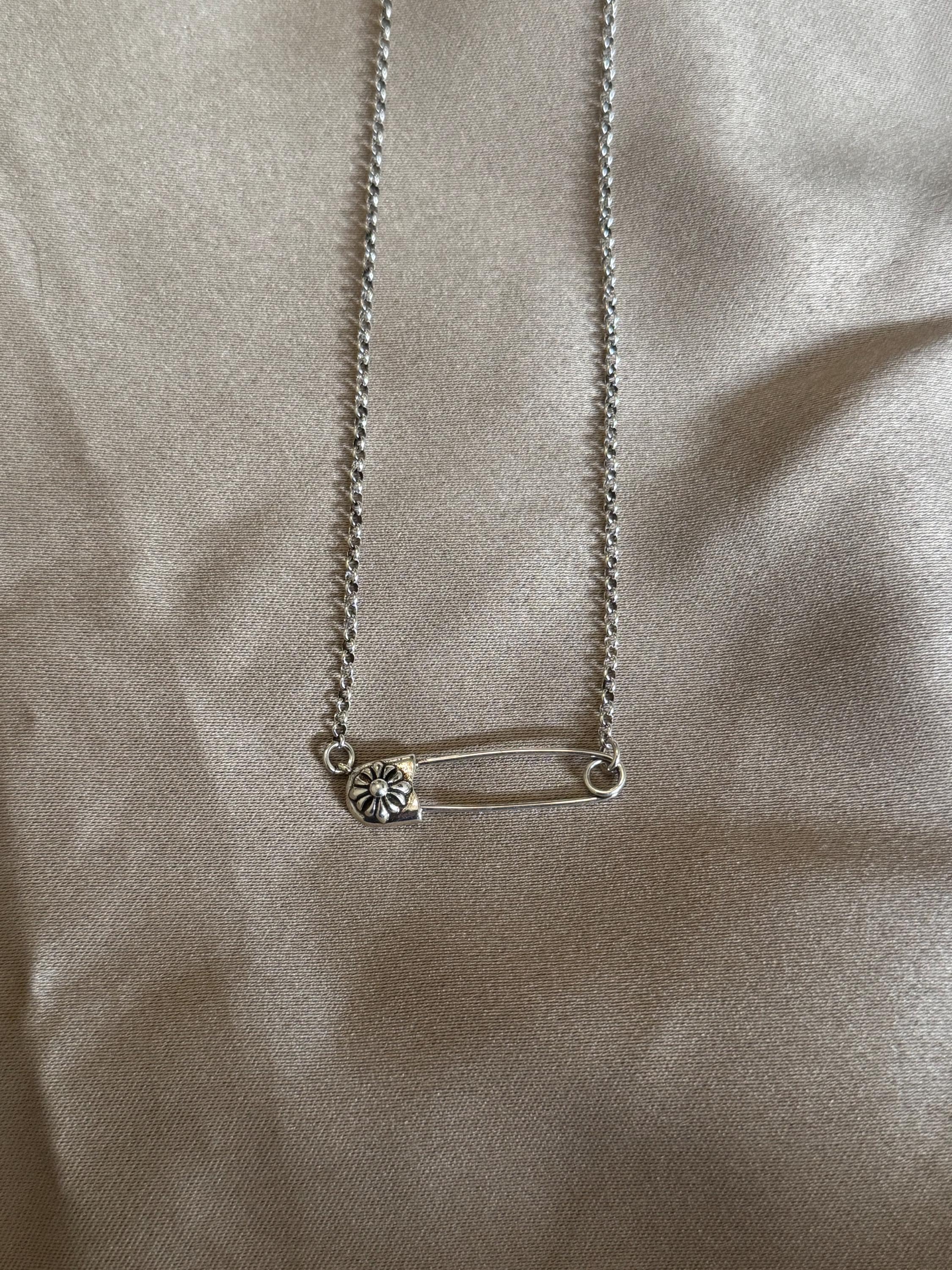 Safety Pin Silver Necklace Chs - Etsy
