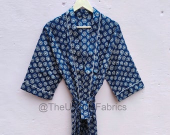 Beautiful Indigo Cotton Kimono, Indian Hand Block Printed Beach Kimono, Summer Floral Dress, Bridesmaid Robes, Japanese Kimono