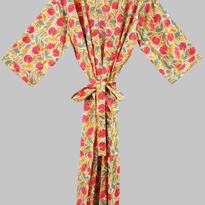 Peignoir kimono en coton, Peignoir de demoiselle d'honneur à carreaux, Vêtements de nuit d'été, Taille unique plus Mustard