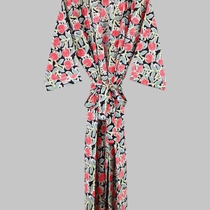 Peignoir kimono en coton, Peignoir de demoiselle d'honneur à carreaux, Vêtements de nuit d'été, Taille unique plus image 6