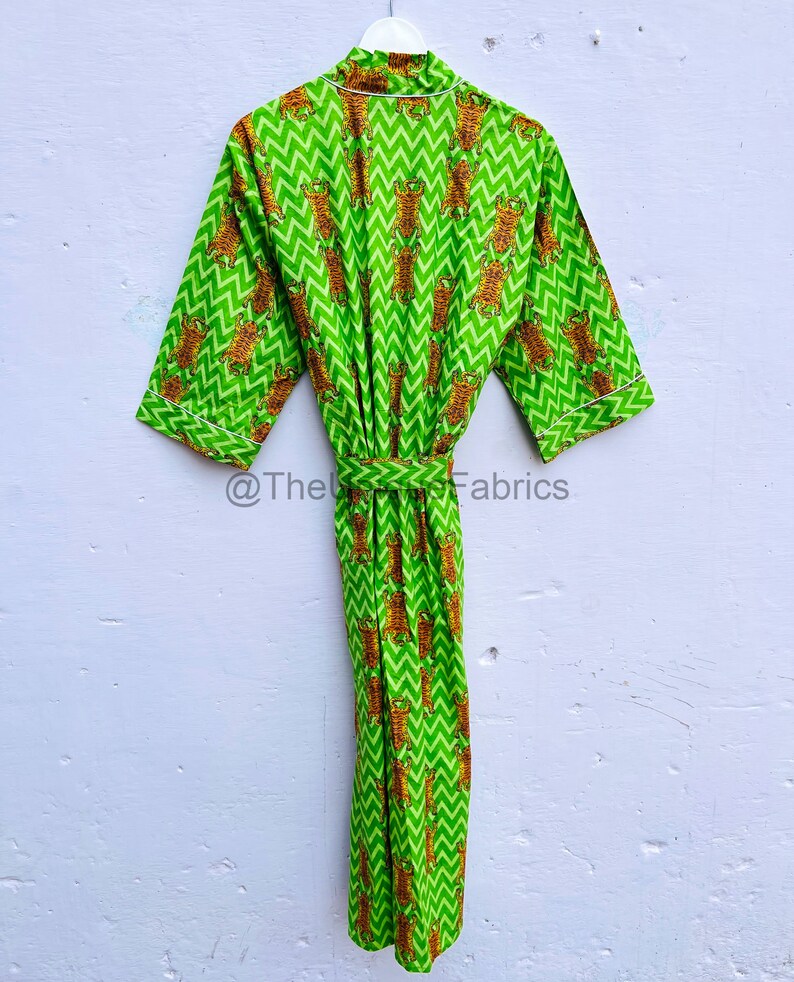 Tiger Print Cotton Kimono Robe Resort Wear Dress Beach Cover Etsy