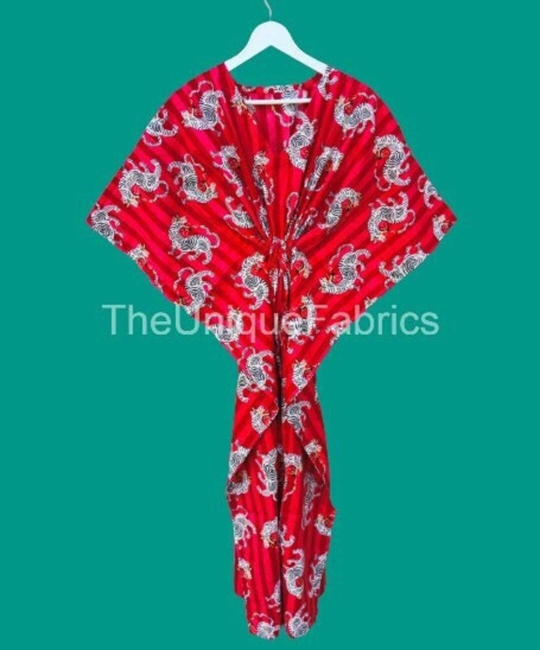 Red Dragon Printed Cotton Kaftan, Indian Handmade Caftan Dress ...