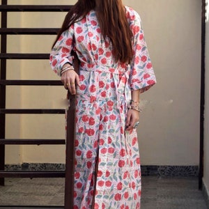 Peignoir kimono en coton, Peignoir de demoiselle d'honneur à carreaux, Vêtements de nuit d'été, Taille unique plus image 2