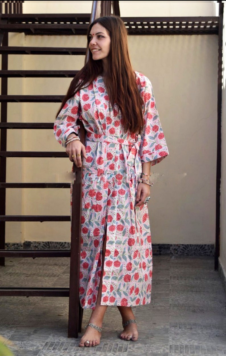 Peignoir kimono en coton, Peignoir de demoiselle d'honneur à carreaux, Vêtements de nuit d'été, Taille unique plus image 2