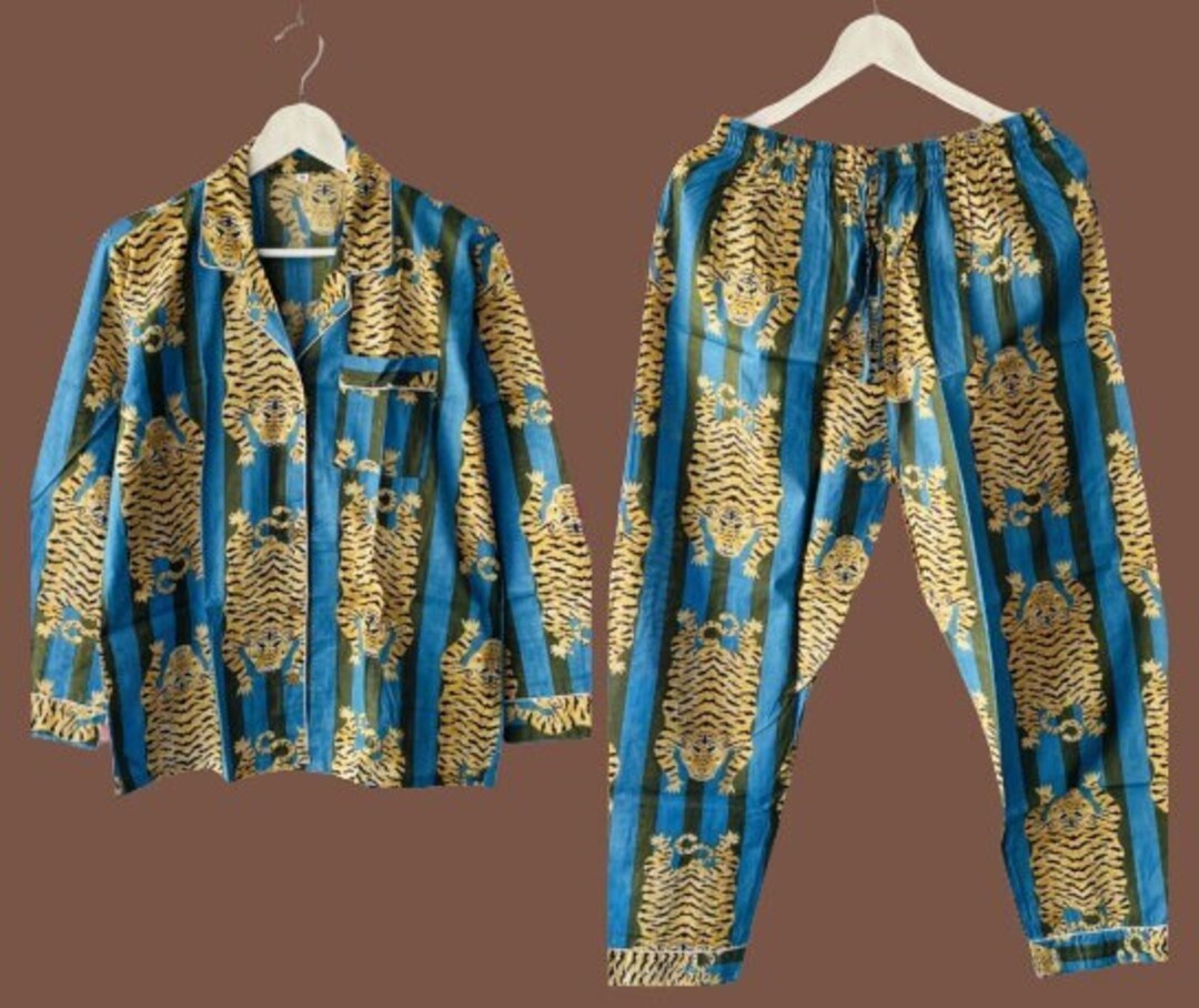 Floral Indian Cotton Pajama Set: Handmade Sleepwear