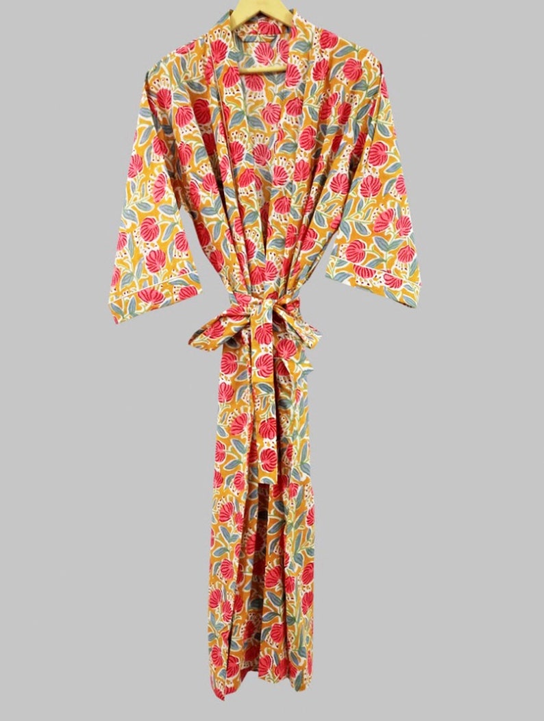 Peignoir kimono en coton, Peignoir de demoiselle d'honneur à carreaux, Vêtements de nuit d'été, Taille unique plus image 10