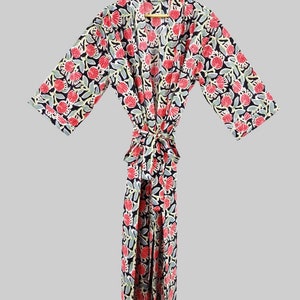 Peignoir kimono en coton, Peignoir de demoiselle d'honneur à carreaux, Vêtements de nuit d'été, Taille unique plus Noir