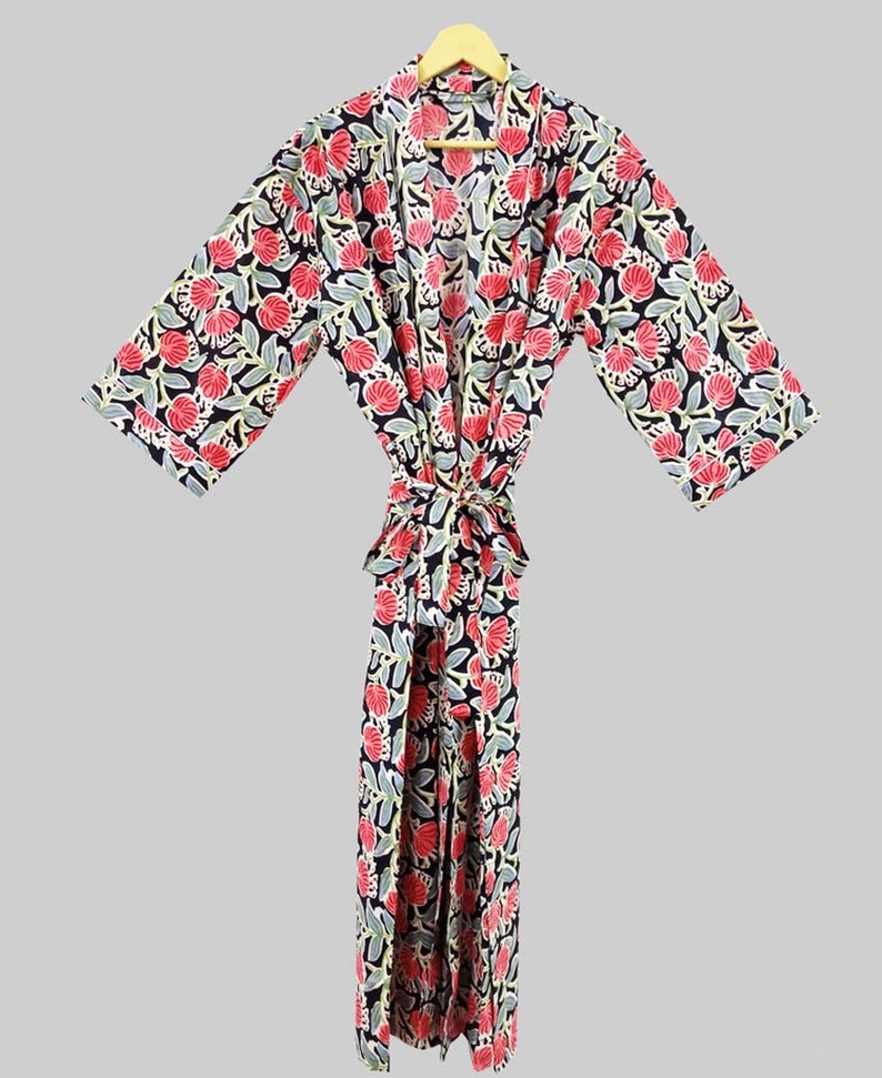 Peignoir kimono en coton, Peignoir de demoiselle d'honneur à carreaux, Vêtements de nuit d'été, Taille unique plus Noir