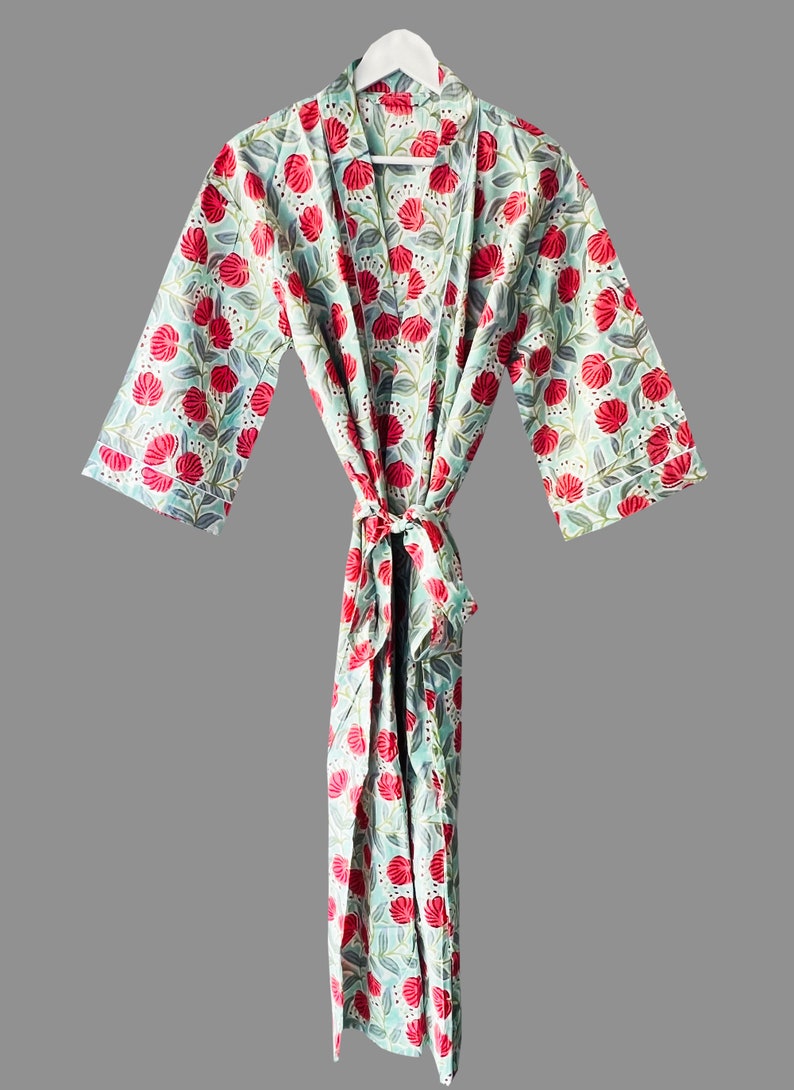 Peignoir kimono en coton, Peignoir de demoiselle d'honneur à carreaux, Vêtements de nuit d'été, Taille unique plus Vert