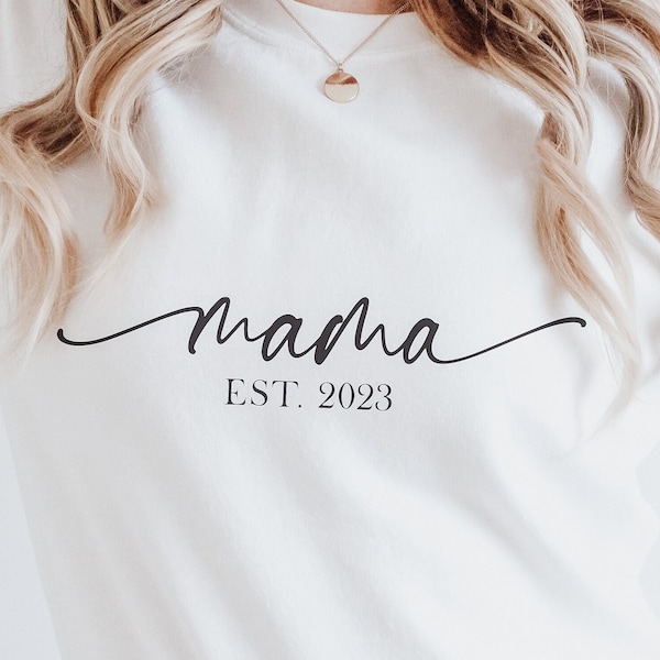 Mama EST 2023 SVG, New Mom Svg, Zwangerschap Aankondiging Svg, Mom Life Svg, Boy Mom Svg, Girl Mom SVG, Eps Dxf Png Cut File voor Cricut