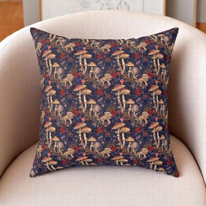 Square Mushroom Pillow, Cottagecore Fungi Decor, Dark Forest Throw Pillow, Cozy Gift for Nature Lovers, Fairycore Home Accent