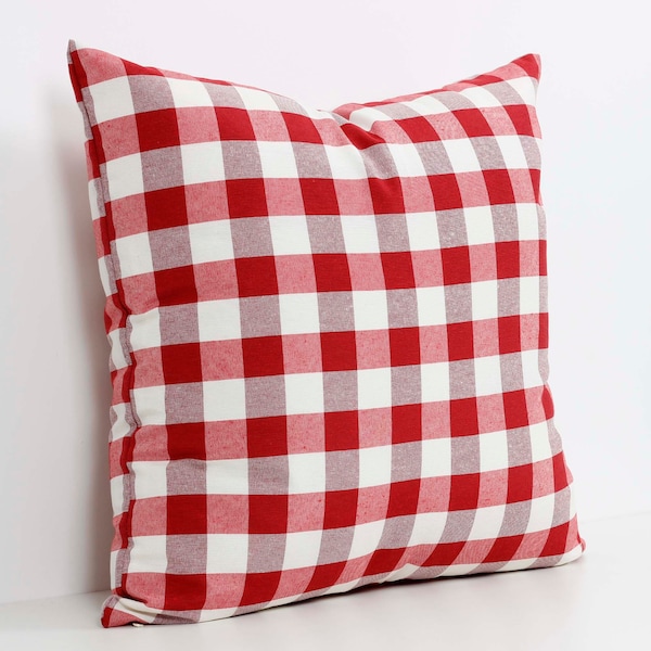 Housse de coussin à carreaux rouges, coussin de vacances, coussin décoratif