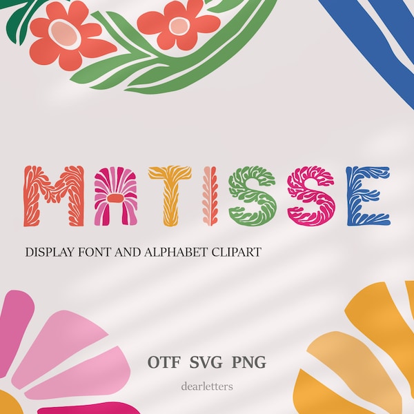 Retro Floral Font - Matisse, Boho Typeface, Decorative Uppercase Font