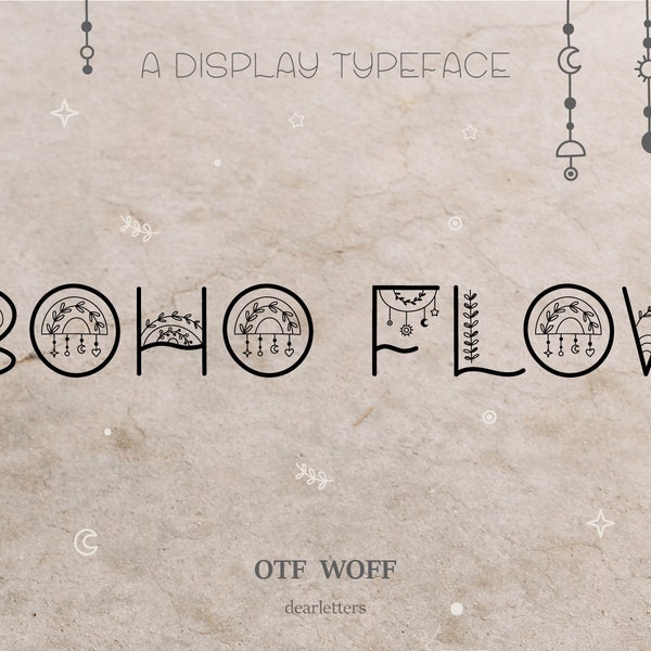Boho Flow Font. Bohemian Uppercase Display Font, OTF.