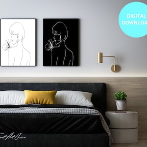 Butterfly Ladie Line Art Digital Print, Artistic Female Body, Wall Art Decor, Classy Elegant Black & White Art Prints, Feminine Art Poster