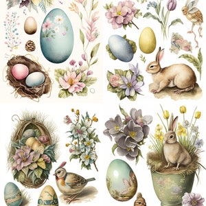 Carta di riso A4 - A3 per decoupage Tema pasquale tecniche miste fai da te candele pasquali Uova di Pasqua vintage Uova vecchio stile