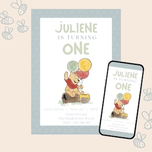 Winnie the Pooh Blue Birthday Invitation