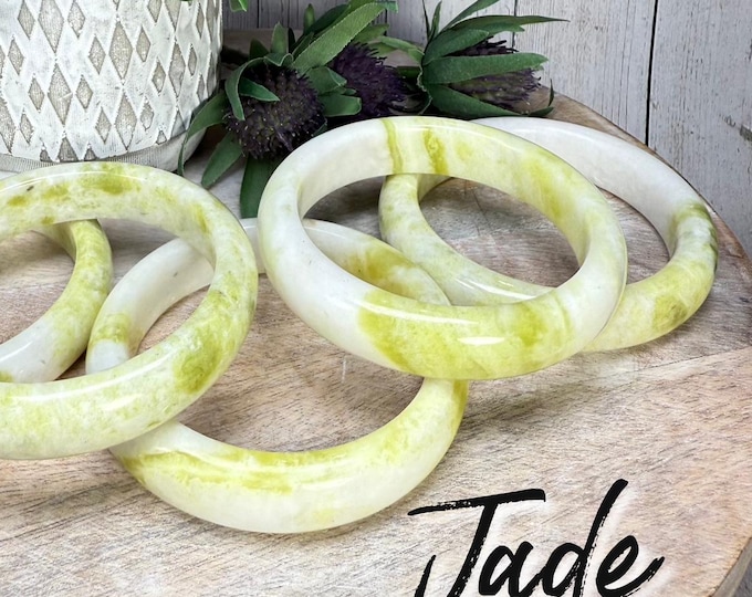 Jade Bangle, Xiuyan Jade Bangle Bracelet, Xiuyan Jade Crystal, Jade Bracelet, Yellow Crystal Bangle Bracelet (Set 6)