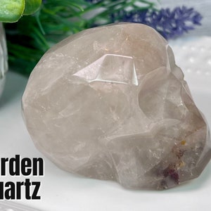 Garden Quartz Skull Carving, Crystal Facet Skull Carving, Garden Quartz Carving, Facet Skull Carving