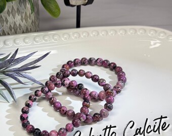 Cobalto Calcite Bracelet, Polished Pink Cobalto Calcite, Cobaltoan Calcite, 7-8mm or 8-9mm or 9-10mm Round Bead Bracelet