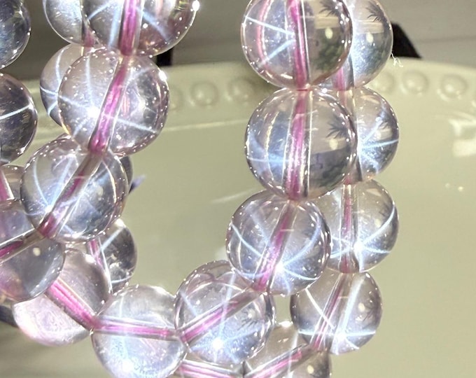 Beautiful Starlight Ice Rose Quartz Bracelet, Clear Pink Star Rose Quartz, 10-11mm or 11-12mm Round Bead