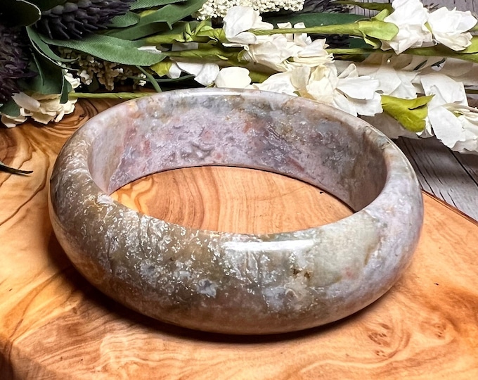 Moss Agate Bangle, Moss Agate Bracelet, Moss Agate, Crystal, Bangle Bracelet, Inner Diameter = 62.2mm
