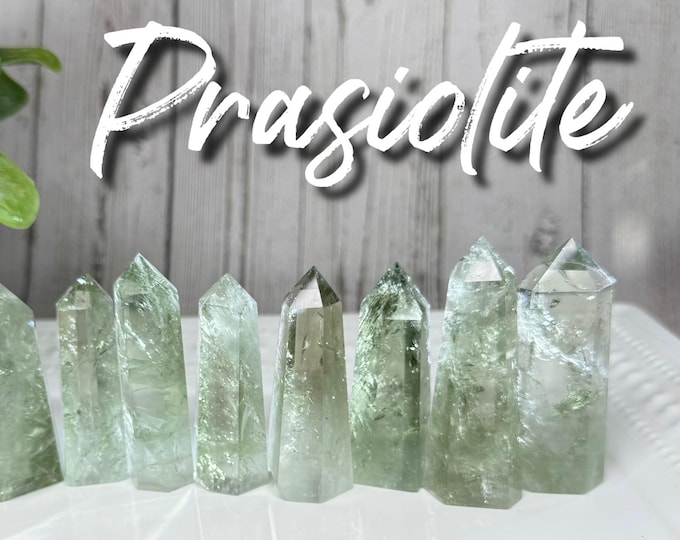 Small Prasiolite Tower, Green Amethyst Tower, Green Quartz Tower, Rainbow Inclusions (#2)
