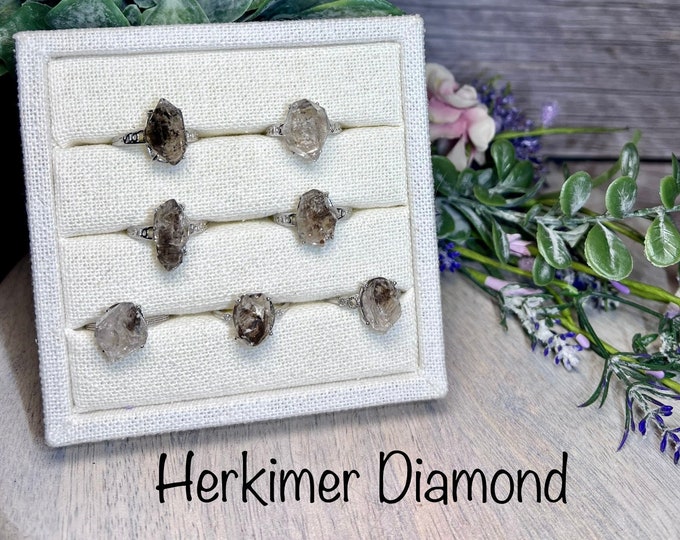 Herkimer Diamond Ring, Herkimer Diamond Crystal, 925 Silver Adjustable Band, UV Reactive