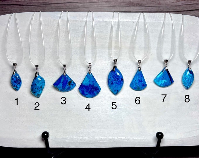 Chrysocolla Azurite Pendant, Azurite Chrysocolla, Blue Green Crystal, 925 Silver Clasp