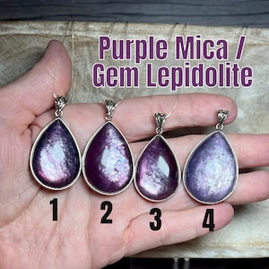 Purple Mica Pendant, Gem Lepidolite Pendant, Flashy Mica, 925 Silver Wrap Setting & Clasp