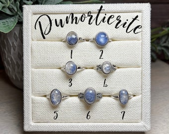 Rare Blue Dumortierite Ring, Dumortierite Crystal, Blue Needle Rutilated Quartz, 925 Sterling Silver Adjustable Band (1)