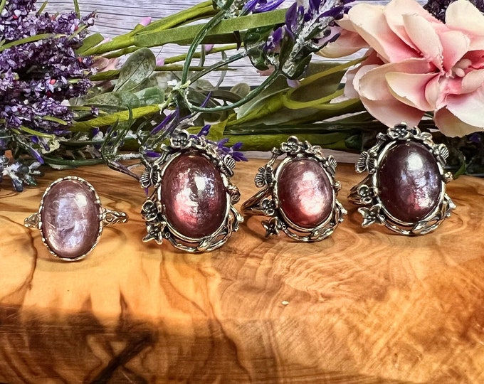 Purple Mica Ring, Gem Lepidolite Ring, 925 Sterling Silver Adjustable Band - You Choose!
