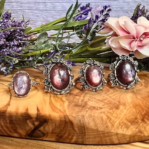 Purple Mica Ring, Gem Lepidolite Ring, 925 Sterling Silver Adjustable Band - You Choose!